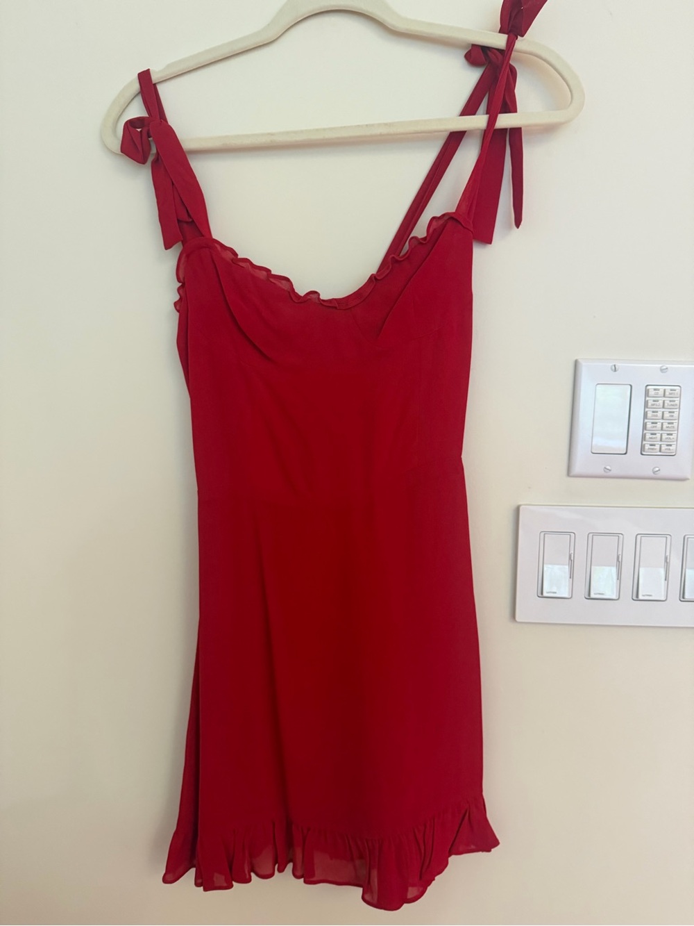 Reformation Red Tie-Shoulder Mini Dress